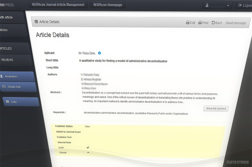 NISPAcee Journal Management Application - Web-based application for management of NISPAcee scientific journal                                                     