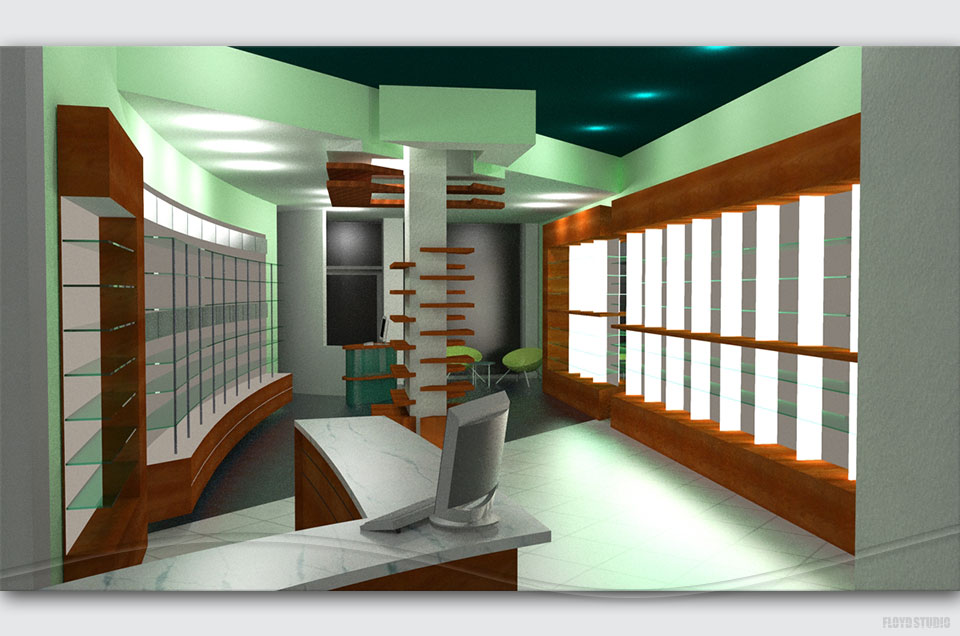 Pharmacy interior proposal in River park - Architecture proposal for interior of pharmacy shop n River park